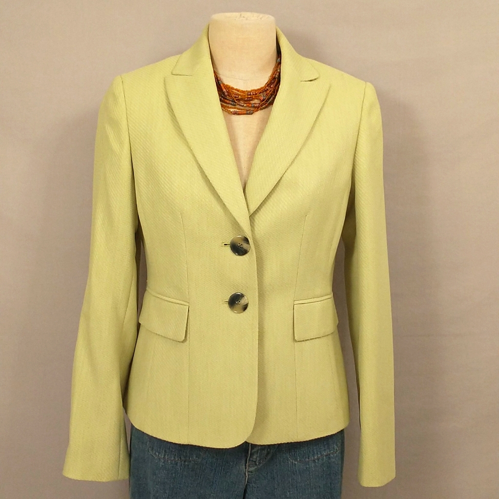 Pale Lime Chartreuse Hue Blazer Women's Classic Jacket Muted Green Sz 6 Woven Lk